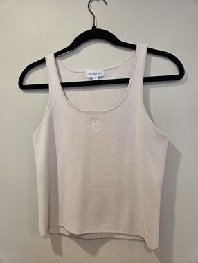 CALVIN KLEIN Jeans Light Cream Ribbed Scoop Neck Crop